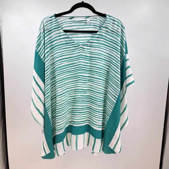 Susan Graver Scarf Top XL‎ Print Summer Beach Coverup Flowy Casual Teal White - Picture 2 of 7